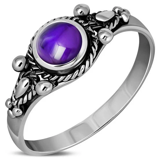 Tibetan Style Amethyst Stone Silver Ring