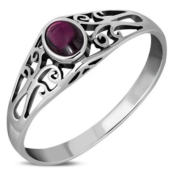 Ethnic Design Garnet Stone Silver Ring