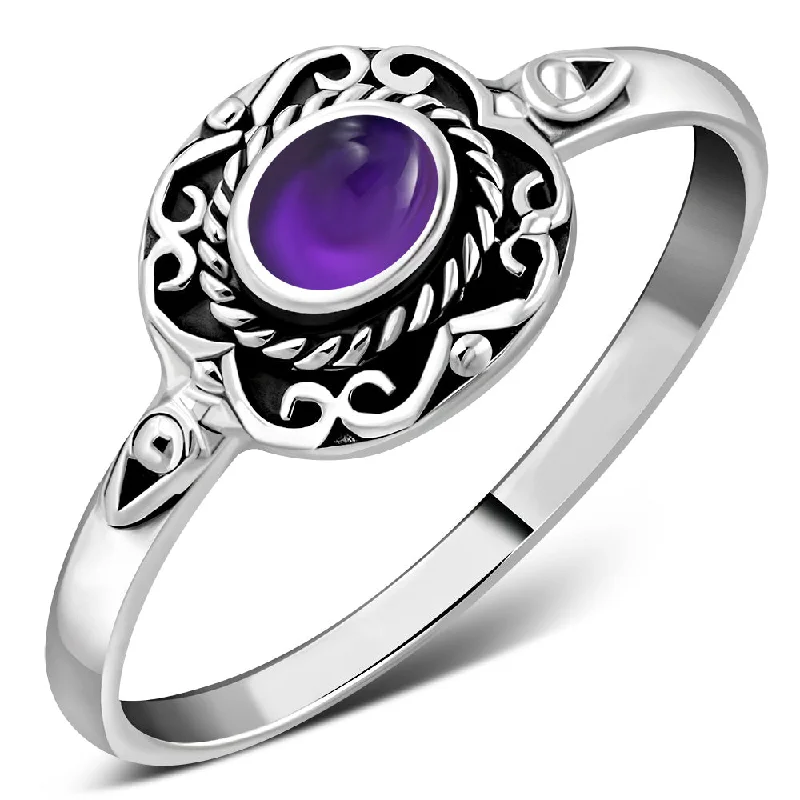 Ethnic Design Amethyst Stone Silver Ring