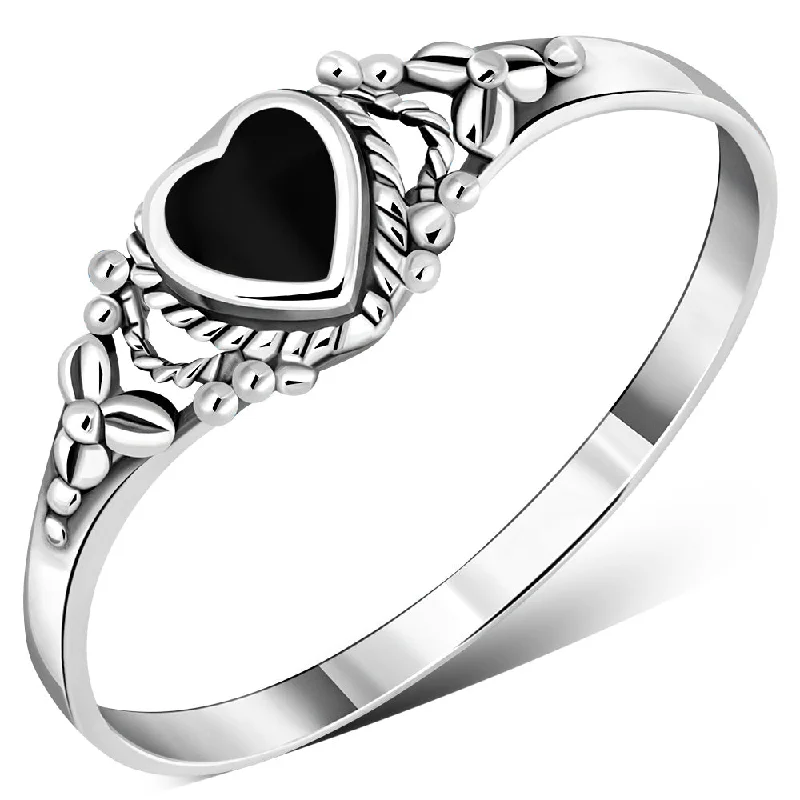 Heart Black Onyx Sterling Silver Ring