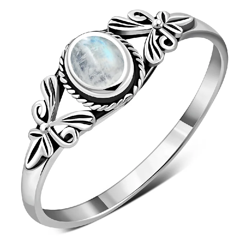 Petals Rainbow Moonstone Sterling Silver Ring