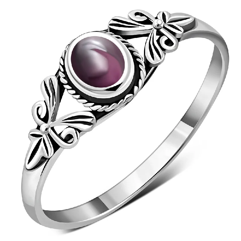 Petals Garnet Stone Sterling Silver Ring