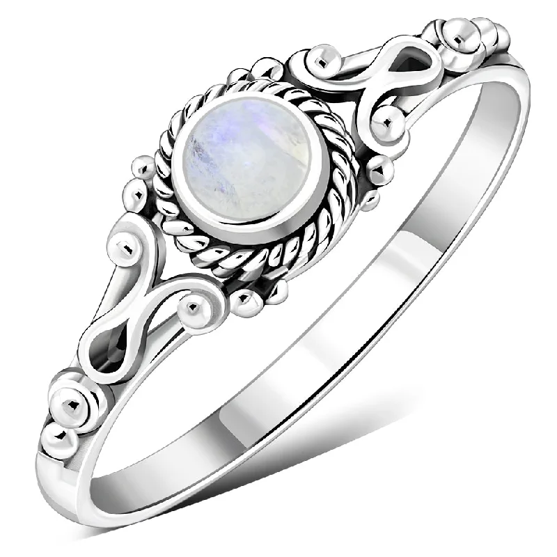 Thin Rainbow Moon Stone Sterling Silver Ring