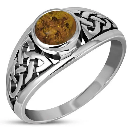 Baltic Amber Celtic Knot Silver Ring