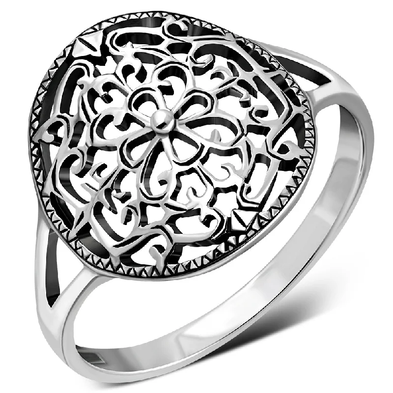 Plain Ethnic Style Sterling Silver Round Ring