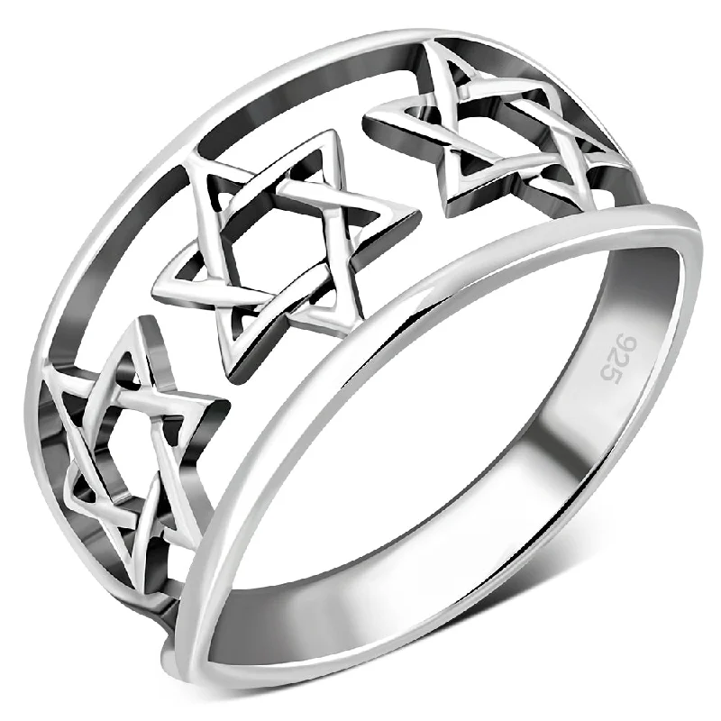 Stars of David Wide & Light Silver Ring