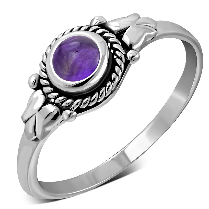 Ethnic Style Amethyst Stone Silver Ring