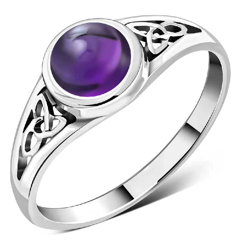 Amethyst Stone Trinity Knot Silver Ring