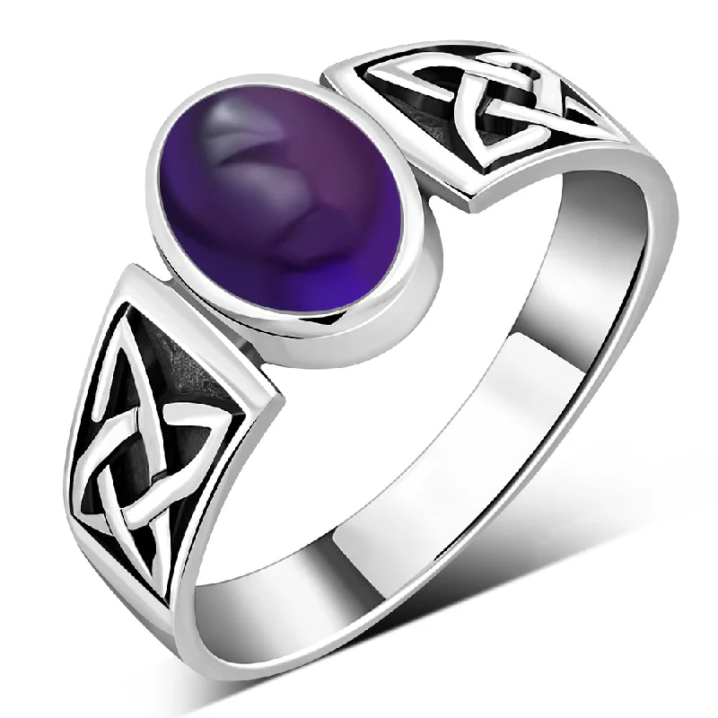 Celtic Amethyst Stone Sterling Silver Ring