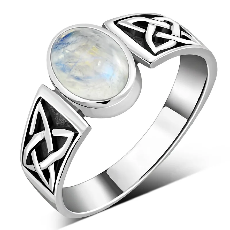 Celtic Rainbow Moonstone Sterling Silver Ring