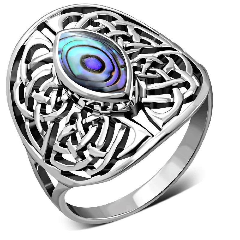 Large Abalone Shell Celtic Knot Silver Ring