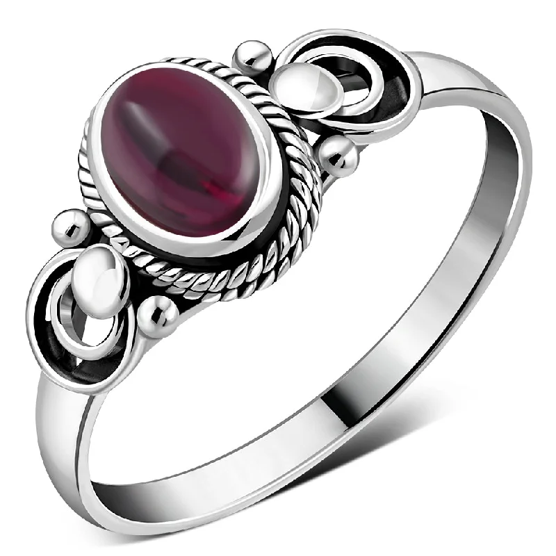 Ethnic Sterling Silver Garnet Ring