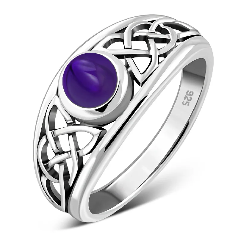 Amethyst Stone Celtic Silver Ring