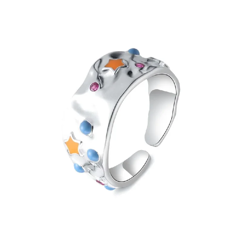 925 Sterling Silver Colorful Enamel Plain Ring