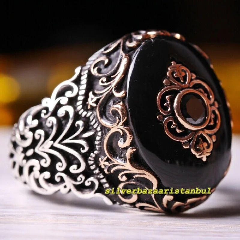 925 Sterling Silver Exclusive Onyx Stone Mens Ring