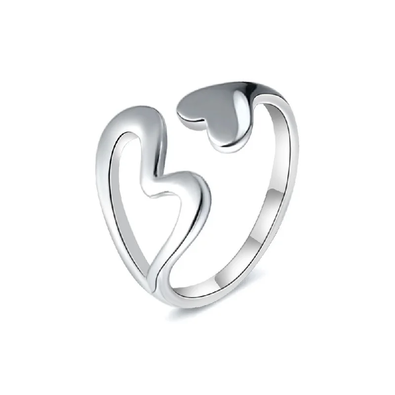 925 Sterling Silver Hollowed Out Heart Plain Ring