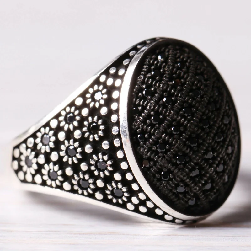 925 Sterling Silver Oval Small Black Onyx Stone Mens Ring