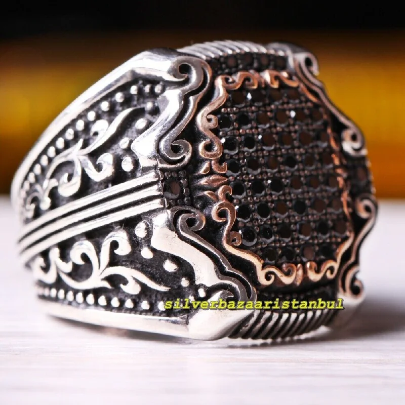 925 Sterling Silver Popular Black Zircon Onyx Stone Mens Ring