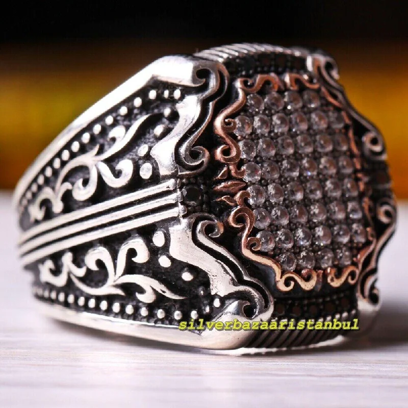 925 Sterling Silver Popular Original White Zircon Stone Mens Ring