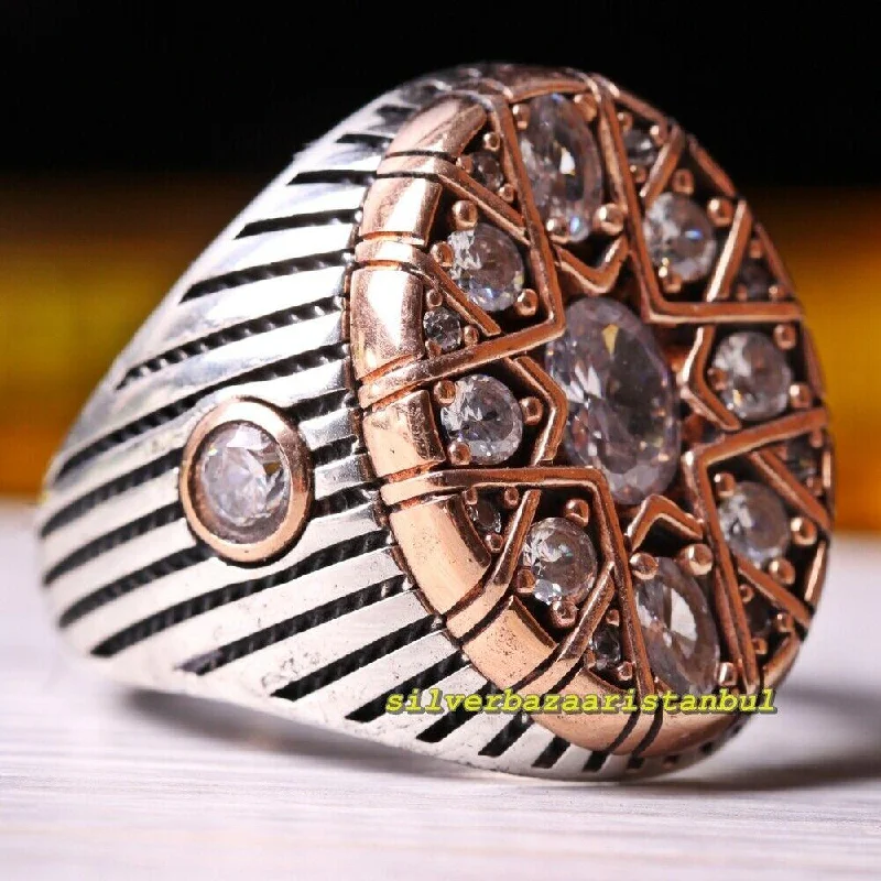 925 Sterling Silver Popular White Zircon Stone Mens Ring