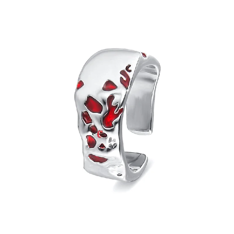 Adjustable Sterling Silver Red Enamel Glaze Band Ring