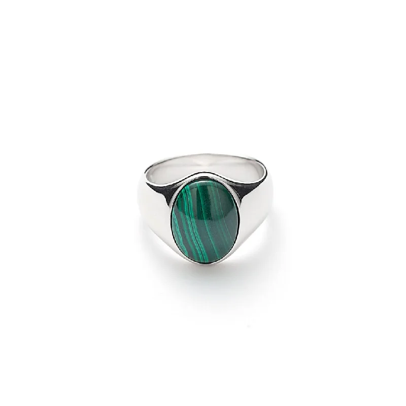 Hope Oval Signet Silver Ring w. Malachite