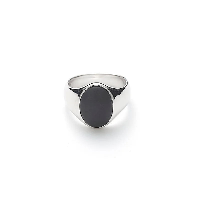 Hope Oval Signet Silver Ring w. Onyx