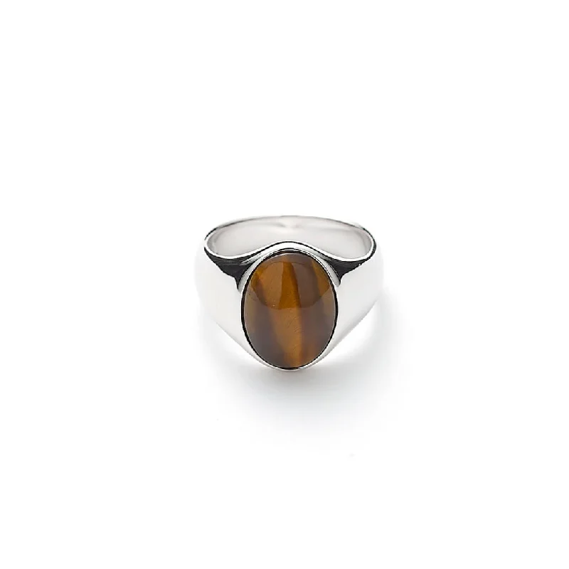 Hope Oval Signet Silver Ring w. Tiger's Eye