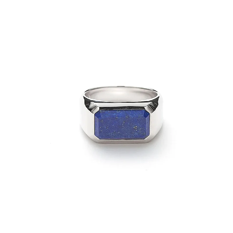 Hope Rectangle Signet Silver Ring w. Lapis