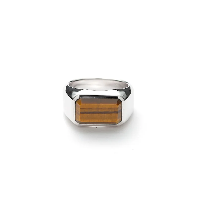 Hope Rectangle Signet Silver Ring w. Tiger's Eye