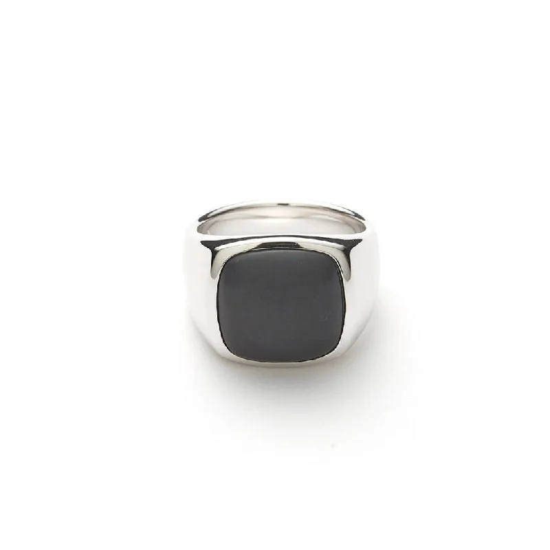 Hope Signet Matte Silver Ring w. Onyx