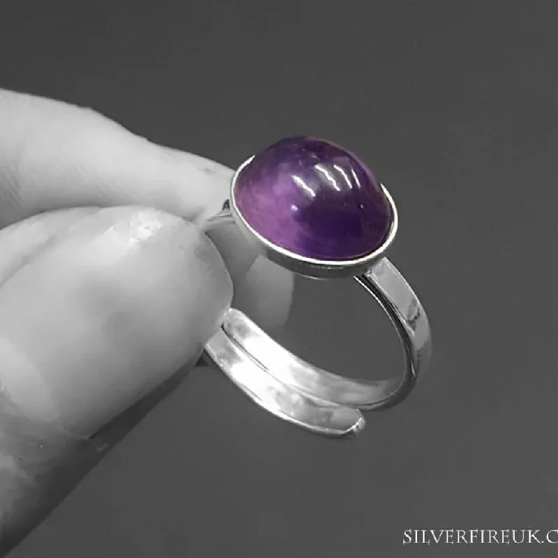 Amethyst Silver Ring - Adjustable