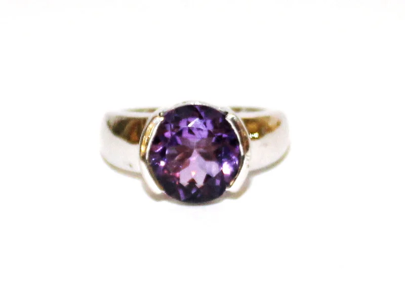 Amethyst Semi Channel Silver Ring