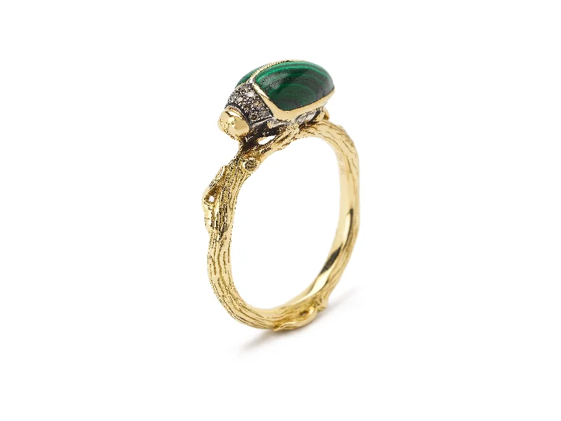 Malachite Scarab 18K Gold & Silver Ring