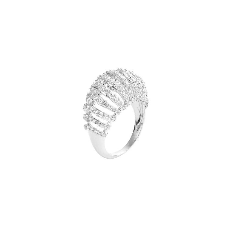 Mini Ribbed VOID Silver Ring w. Zirconia