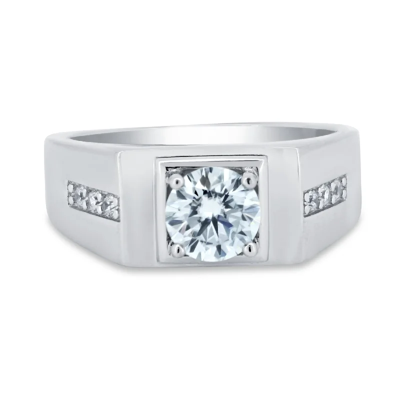 Rhodium Plated 925 Sterling Silver Men's 1 Carat Moissanite Stones Ring - MBGR00009