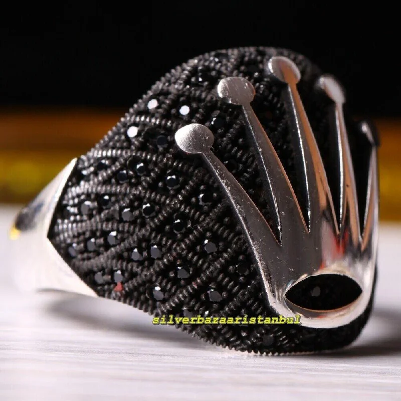 Exclusive Handmade Crown Design 925 Sterling Silver Mens Ring