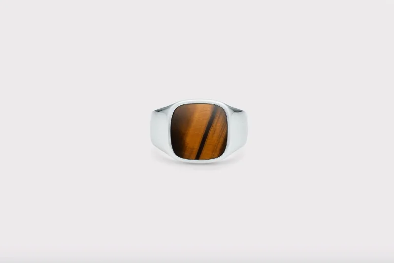 IX Cushion Signet Silver Ring w. Tiger's Eye Ring