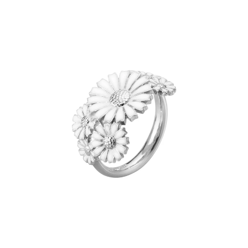 Daisy Layered Silver Ring w. White Enamel