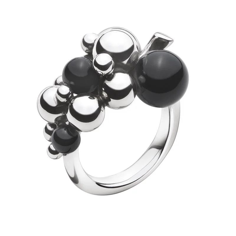 Small Black Moonlight Grapes Silver Ring