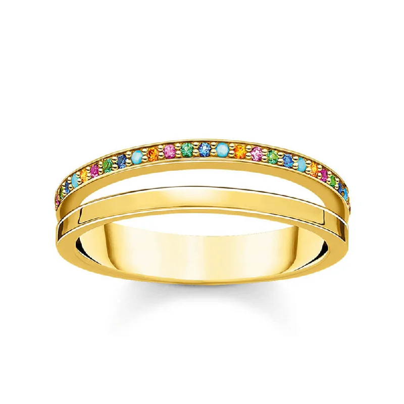 Gold Plated Sterling Silver Coloured Zirconia Double Band Ring