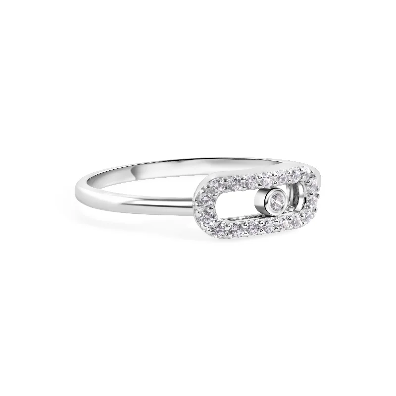 Rhodium Plated 925 Sterling Silver Oval Fidgeting Clear CZ 1.8mm Ring - GMR00404