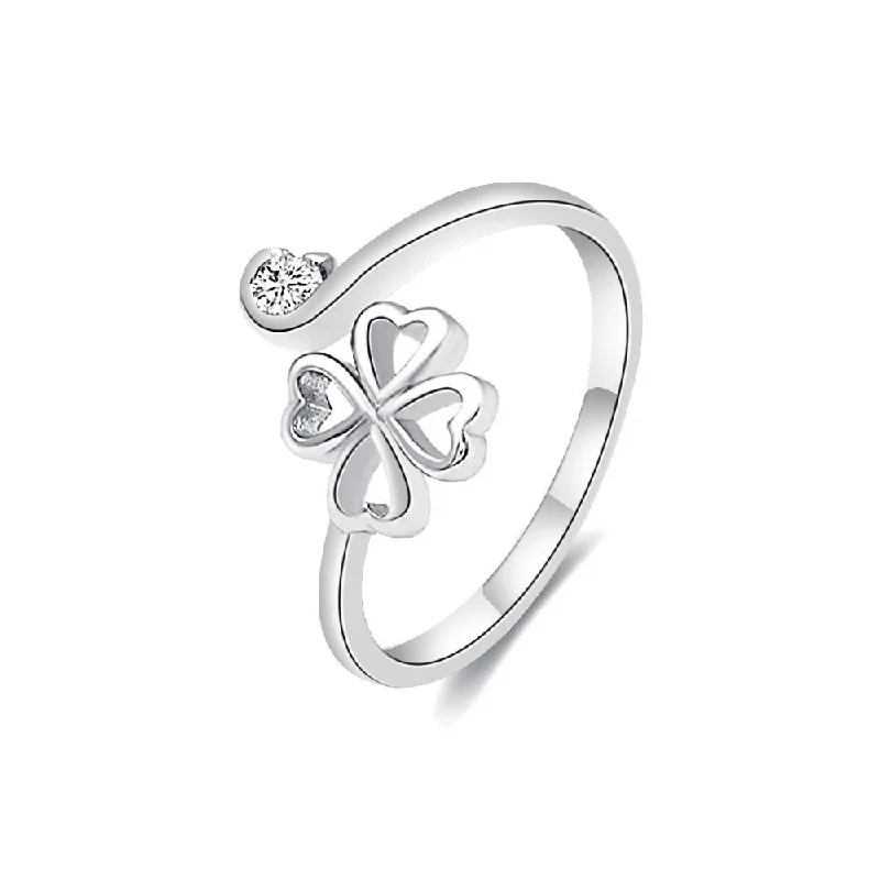 s925 Sterling Silver Four Leaf Clover Toi et Moi ring