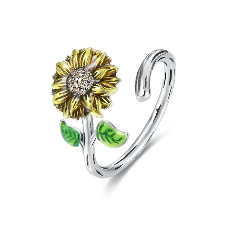 s925 Sterling Silver Yellow Sunflower Plain Ring