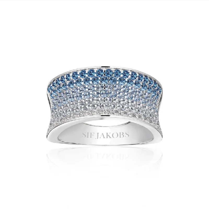 Felline Concavo Silver Ring w. Blue Zirconias