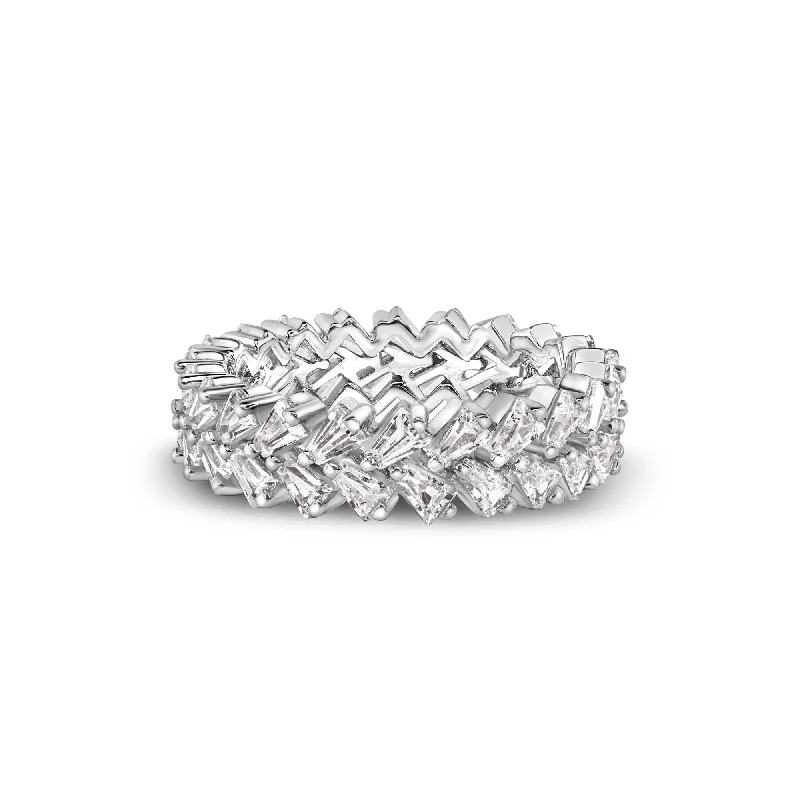 925 Sterling Silver Nickel Free Rhodium Plated Double Eternity Band Baguette CZ Ring - GMR00369