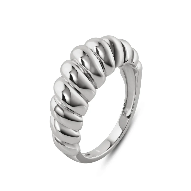 Rhodium Plated 925 Sterling Silver Croissant Design Ring 7.9mm - STR01165RH