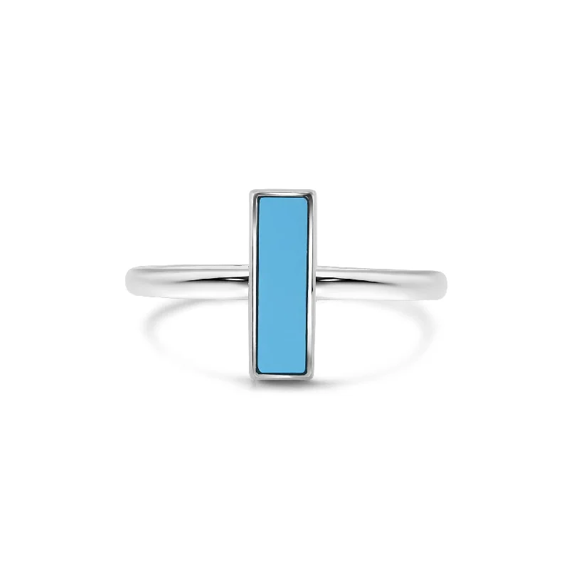 Rhodium Plated 925 Sterling Silver  Turquoise Stone Bar Ring - BGR01371