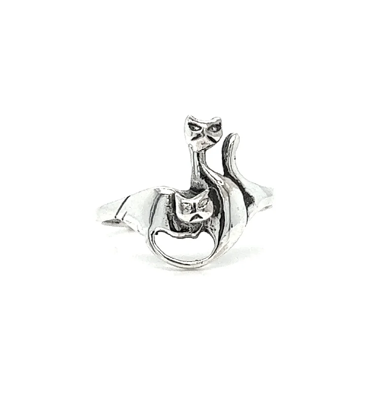 Silver Ring with Two Cats