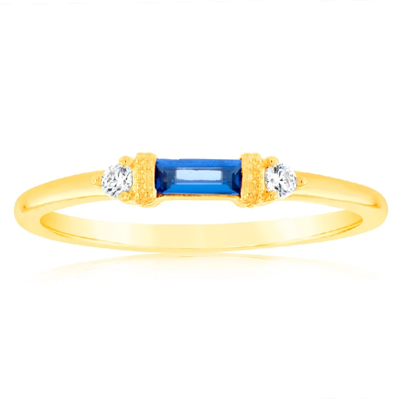 Sterling Silver 14ct Gold Plated Nano Sapphire Blue And White Cubic Zirconia Ring